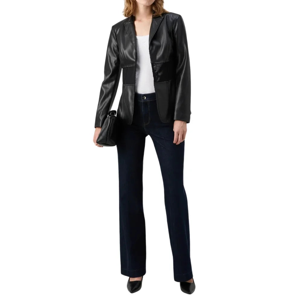 Women's Black Hook Closure Leather Blazer