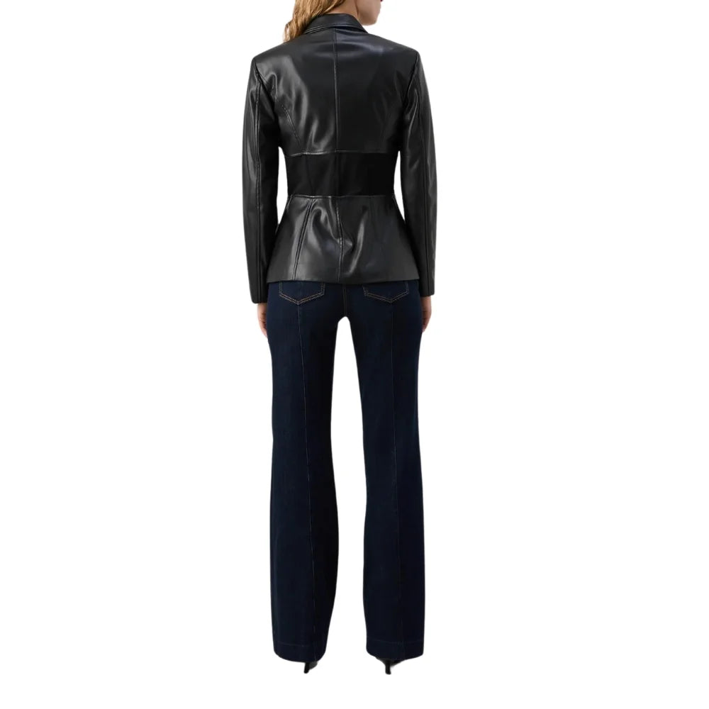 Women's Black Hook Closure Leather Blazer