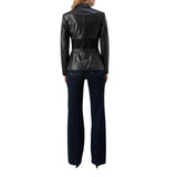 Women's Black Hook Closure Leather Blazer