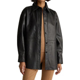 Womens Three Quarter Black Long Leather Coat