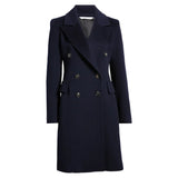 Women's Classic Dark Blue Double-Breasted Wool Trench Coat