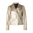 Women's Lapel Light Gold Leather Biker Jacket