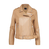 Women's Light Pastel Brown Leather Biker Jacket