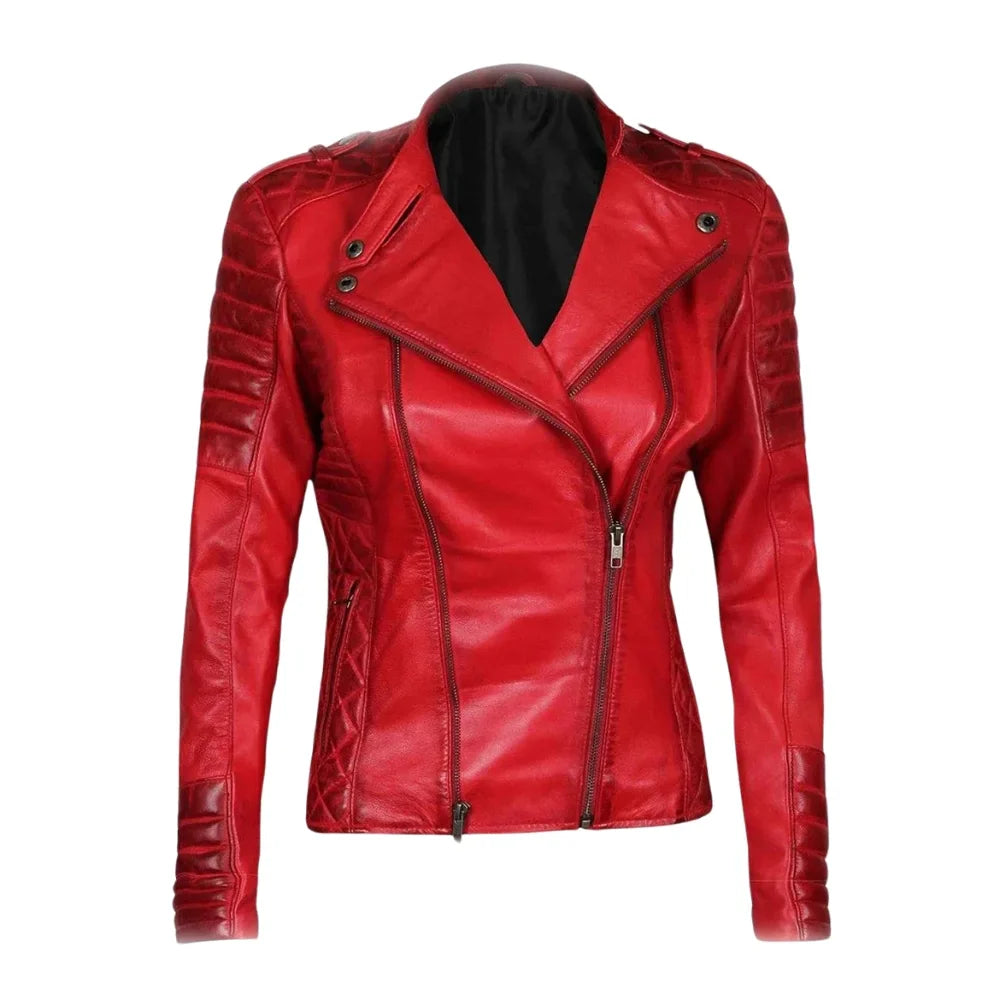 Womens Merlot Red Biker Leather Jacket