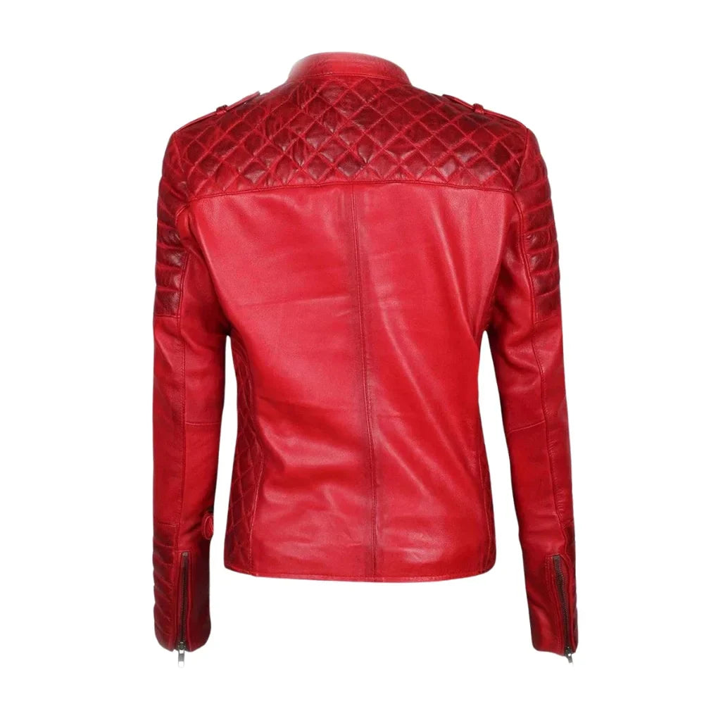 Womens Merlot Red Biker Leather Jacket