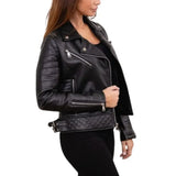 Women’s Motorcycle Black Quilted Spears Leather Biker Jacket