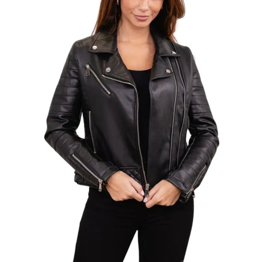 Women’s Motorcycle Black Quilted Spears Leather Biker Jacket