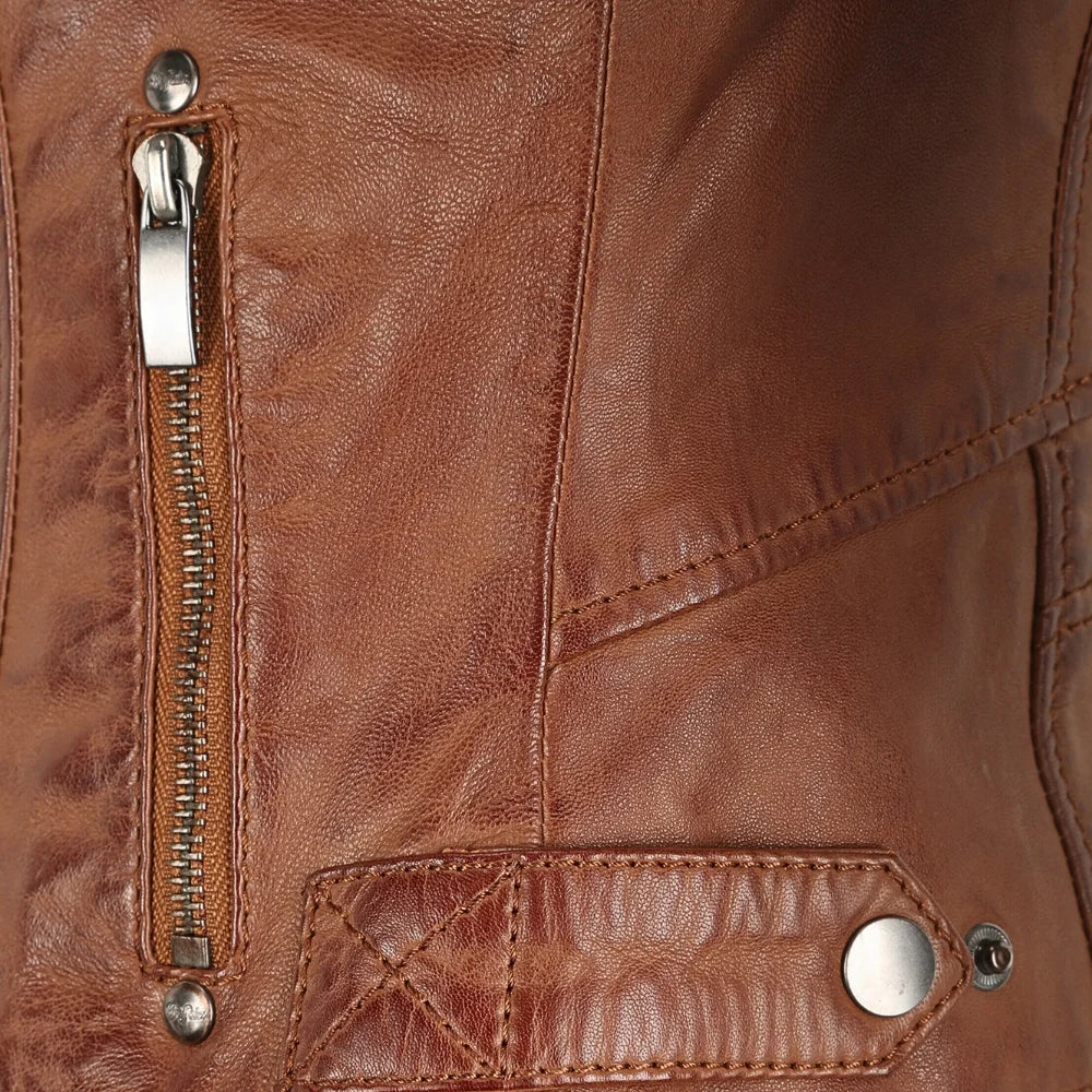 Womens Motorcycle Brown Leather Jacket