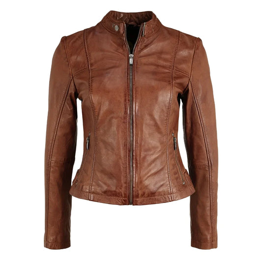 Womens Motorcycle Brown Leather Jacket