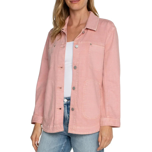 Womens Pink Cotton Shirt Jacket