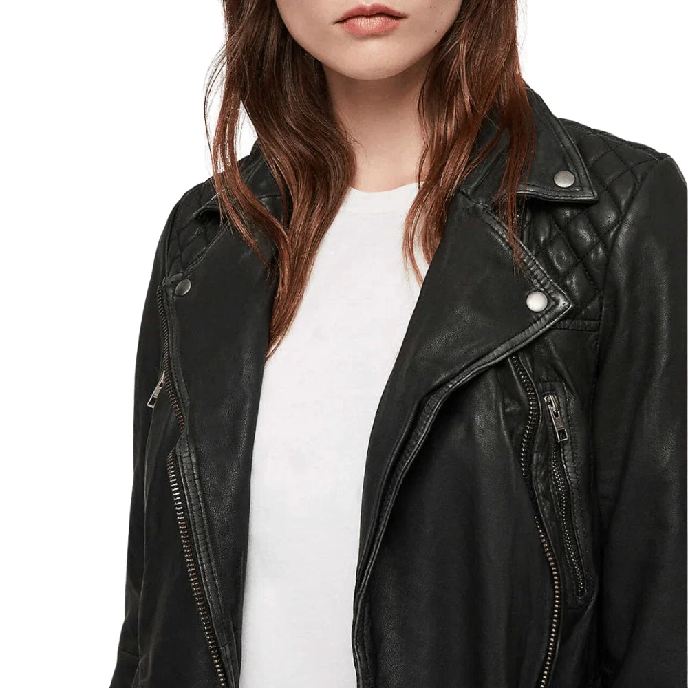 Women's Red Sparrow Black Leather Motorcycle Jacket