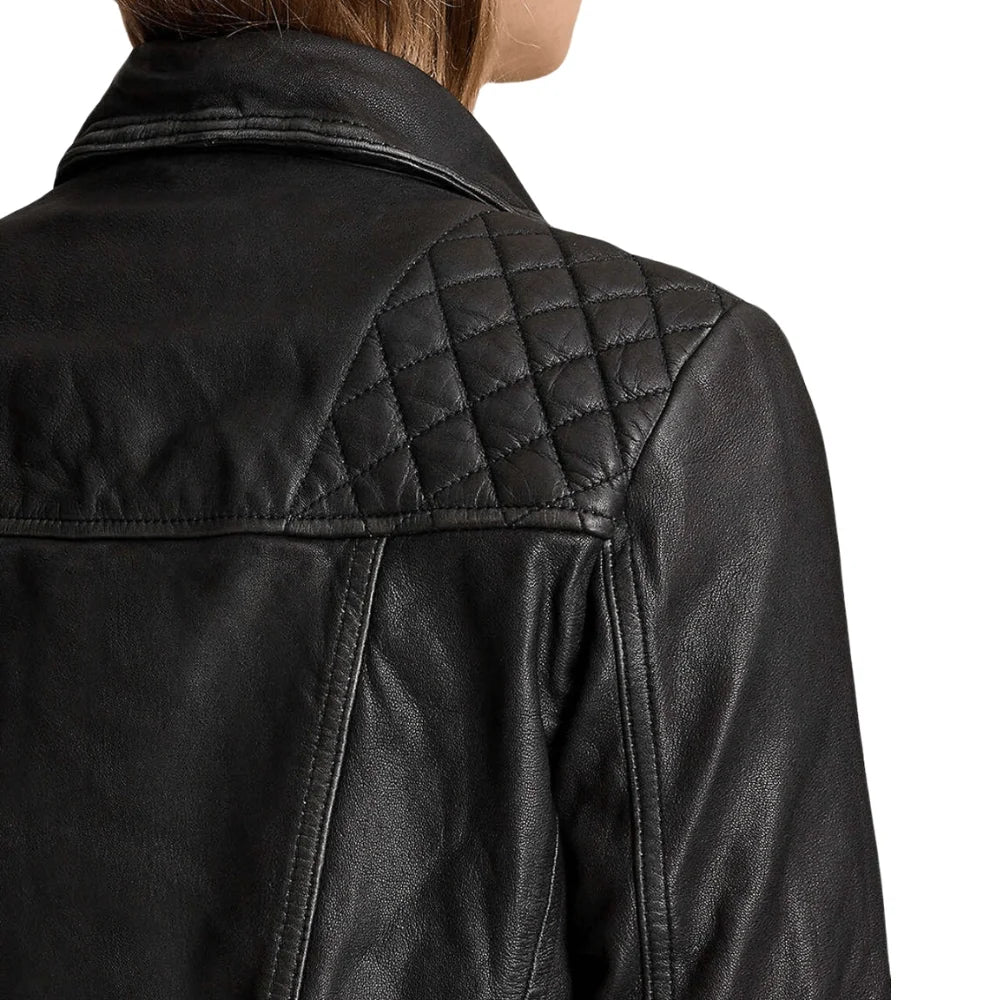 Women's Red Sparrow Black Leather Motorcycle Jacket