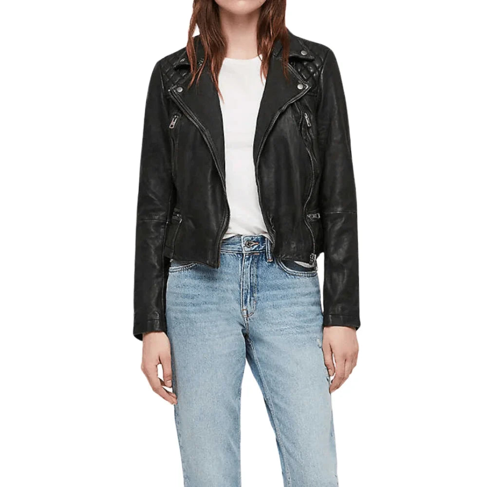 Women's Red Sparrow Black Leather Motorcycle Jacket