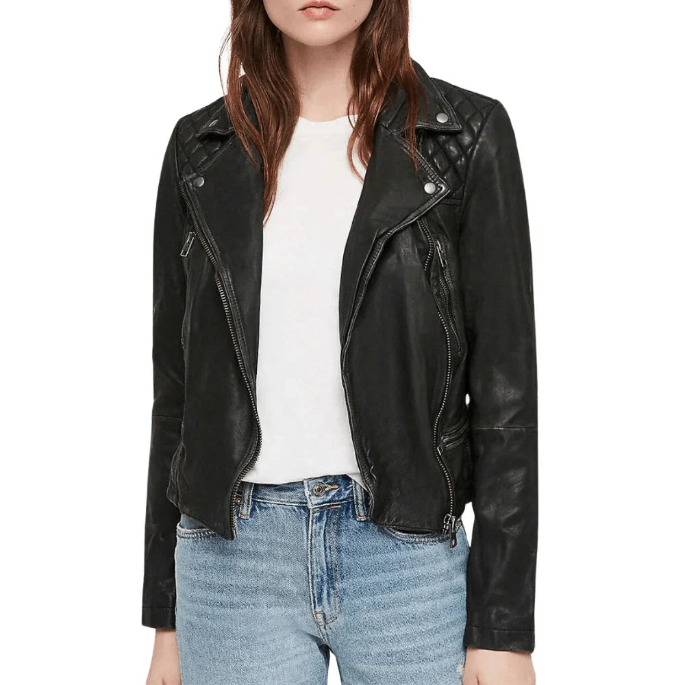 Women's Red Sparrow Black Leather Motorcycle Jacket