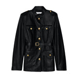 Women's Slim Fit Black Buckle Belt Leather Jacket