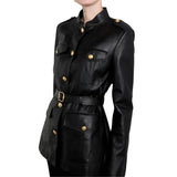 Women's Slim Fit Black Buckle Belt Leather Jacket