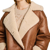 Womens -White-and-Brown-Sherpa-Aviator-Pilot -Coat