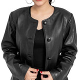 Womens-black-button-leather-jacket