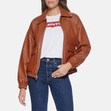 Womens Brown Leather Bomber Aviator Jacket