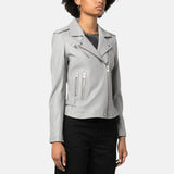 Ashley Biker Grey Leather Jacket Women's