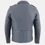 Blue Leather Biker Jacket Mens