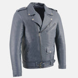 Biker Blue Leather Jacket Mens