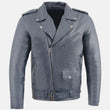 Asymmetrical Biker Blue Leather Jacket Mens