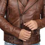 Men's Quilted Asymmetrical Dark Brown Leather Biker Jacket