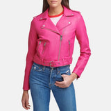 Asymmetrical Leather Hot Pink Jacket Womens