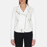 Asymmetrical White Moto Leather Jacket Womens