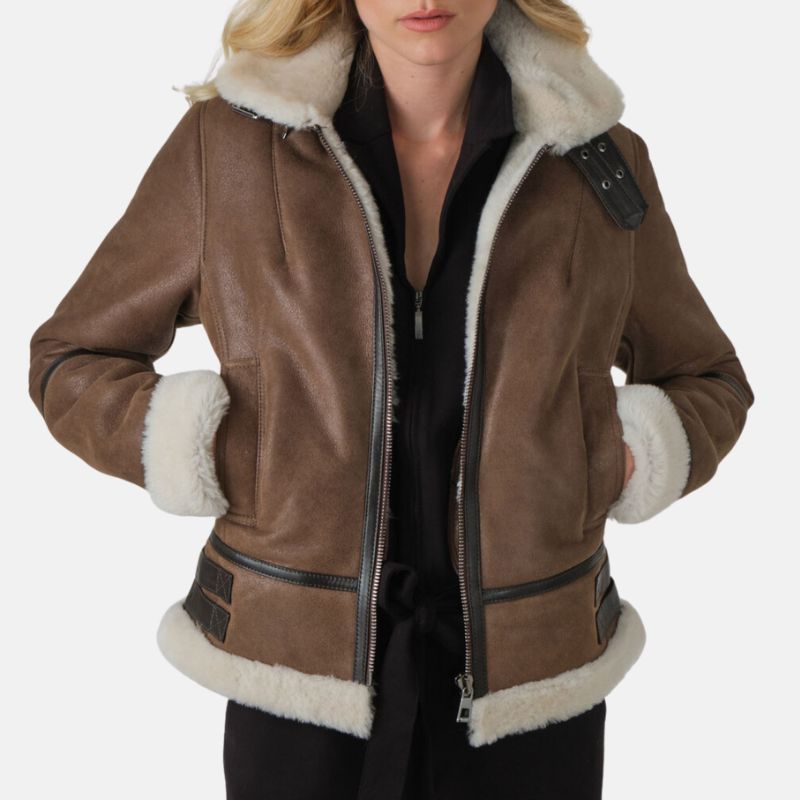 Aviator Brown Leather Jacket Womens