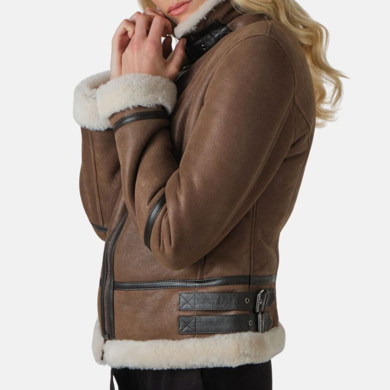 Brown Aviator Leather Jacket For Womens