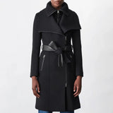 Baez Black Detective Hooded Trench Coat Womens