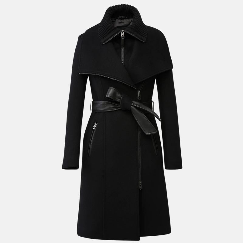 Baez Black Detective Hooded Trench Coat Womens