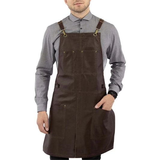 Bar Apron Leather with Pockets, Crossback Straps and Split-Leg Design