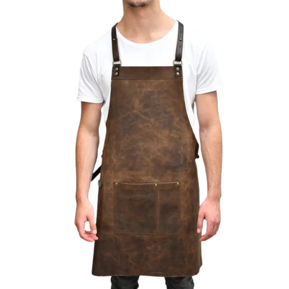 Genuine Leather Cooking Apron for Barbecue, Grilling and Chef's