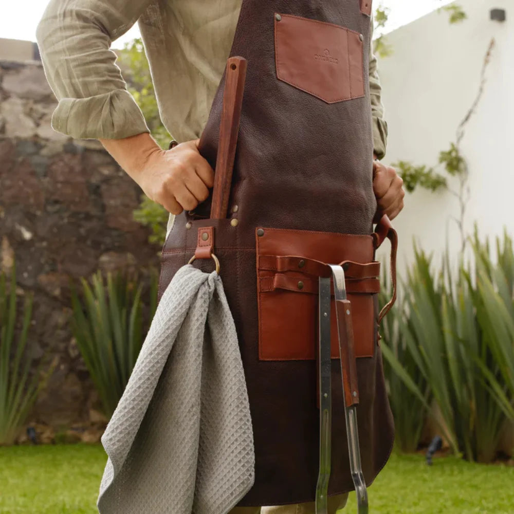 Mens Full Grain The Grill Master Leather Bbq Apron