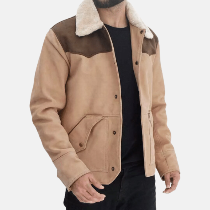 Beige & Brown Suede Jacket For Mens