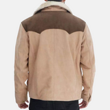 Mens Beige And Brown Suede Leather Jacket 