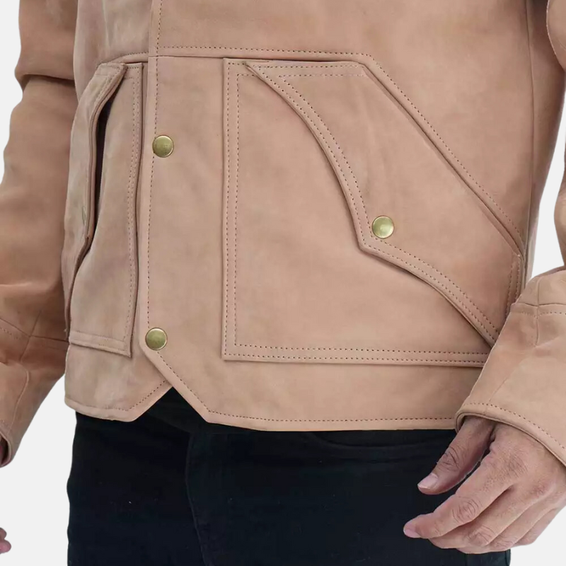 Mens Beige And Brown Suede Leather Jacket 