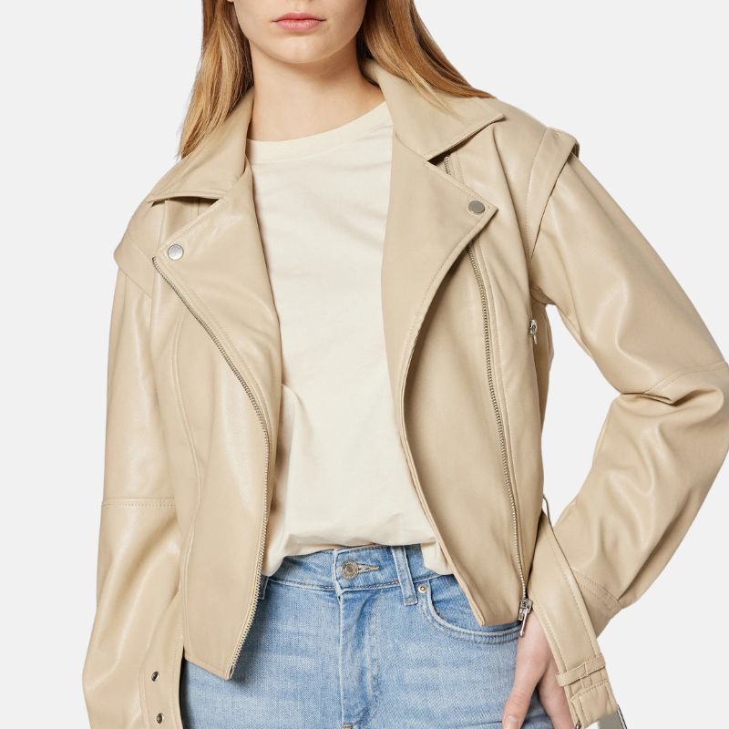 Beige Leather Jacket Womens