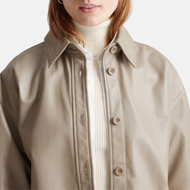 Beige Shirt Jacket Womens