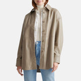 Beige Leather Shirt Jacket Womens