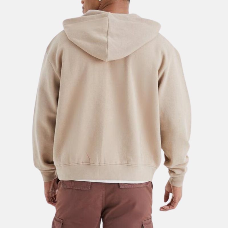 Beige Zip Up Hoodie Jacket For Mens 