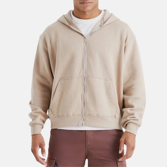 Beige Zip Up Hoodie Jacket Mens