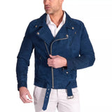 Men's Biker Blue Suede Leather Jacket