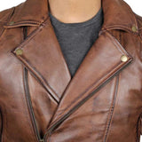 Men's Quilted Asymmetrical Dark Brown Leather Biker Jacket