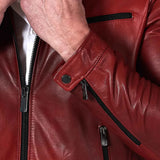 Mens Rich Burgundy Leather Biker Jacket