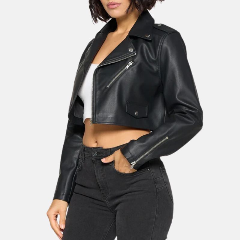 Cropped Black Leather Jacket