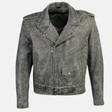 Mens Biker Distressed Grey Leather Jacket